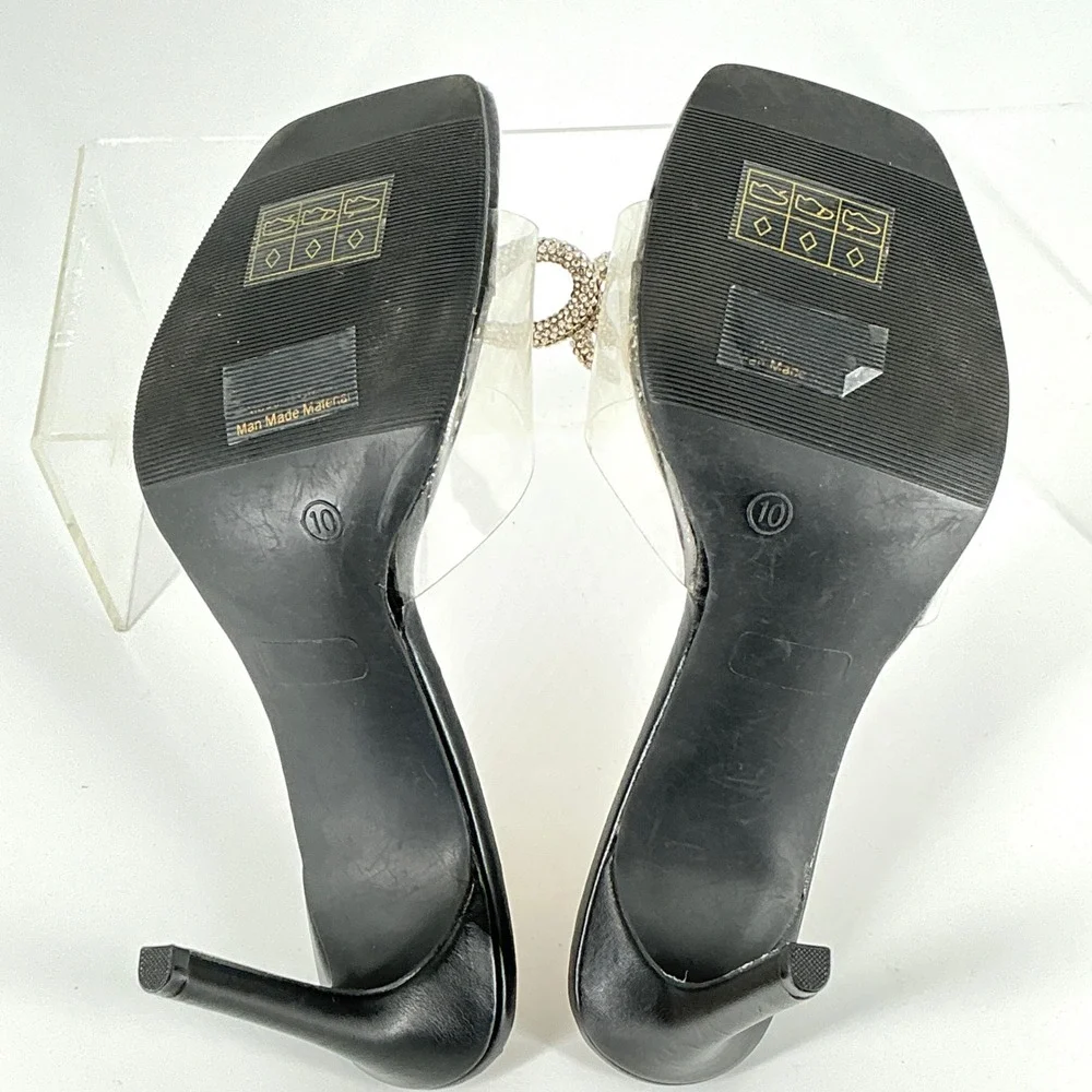 Journee‎ Size 10 Black Clear Sparkly Rhinestone Bow Stiletto Heels NEW Fenella